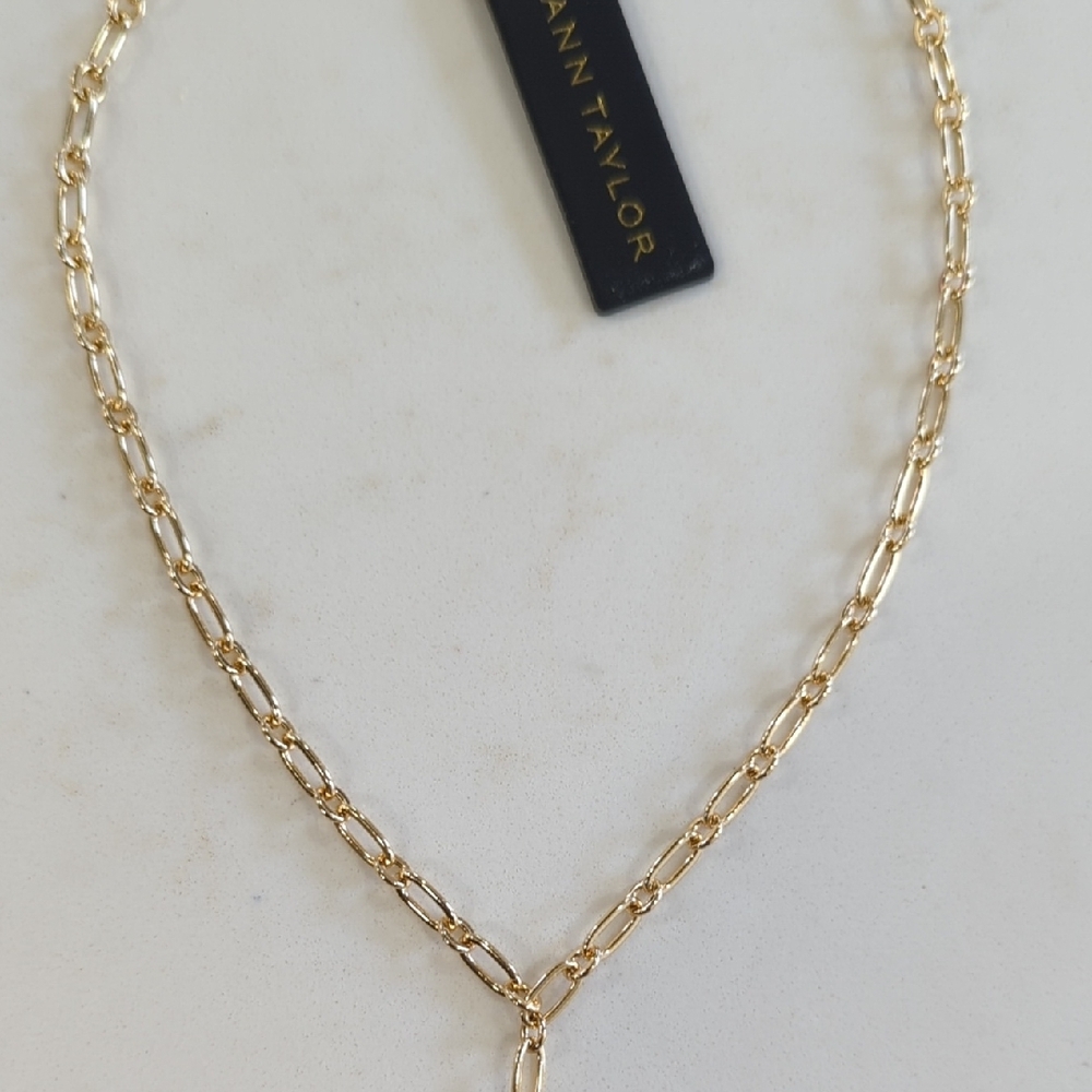 Ann Taylor Gold Link Lariat Necklace with Ring Drop - Picture 7 of 8